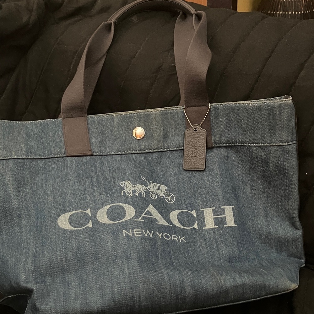 Coach Denim Blue Tote with Logo